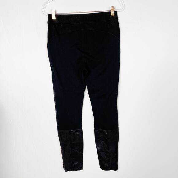 Anthropologie Black Faux Suede Leather Patched Skinny Leg Pants 28 Zip Ankle - Picture 2 of 13